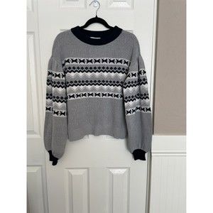 Treasure And Bond Women’s Sweater Medium Fair Aisle Cropped Cotton Cozy